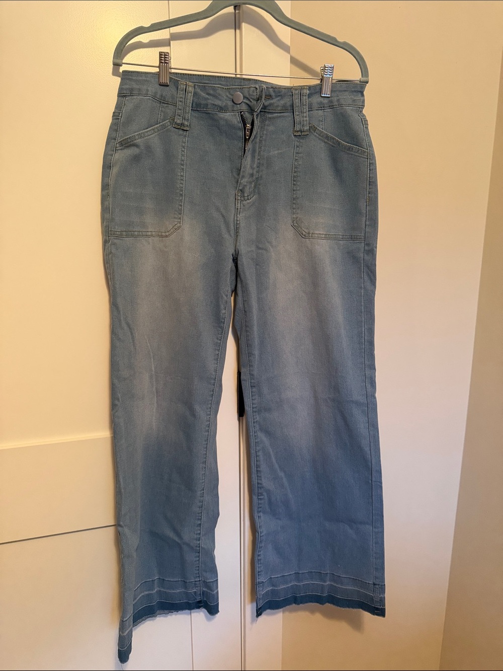 Light Wash Casual Denim Pants - Front Patch Pockets